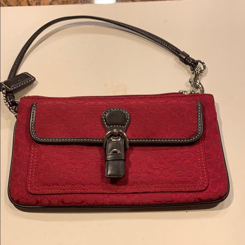 Coach Red Wristlet with Brown Trim